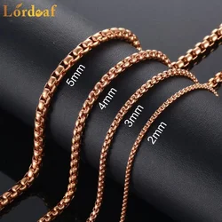 Rose Gold Stainless Steel Square Pearl Necklace with Round Box Chain - Elegant Women's Fashion Jewelry in Multiple Thickness Options (Width 2mm)