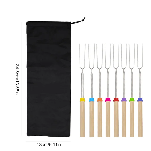 8Pcs Telescoping Barbecue Fork Stainless Steel Double Metal Skewers Roasting Stick Smores Skewer for Hot Dog BBQ Picnic Camping 4