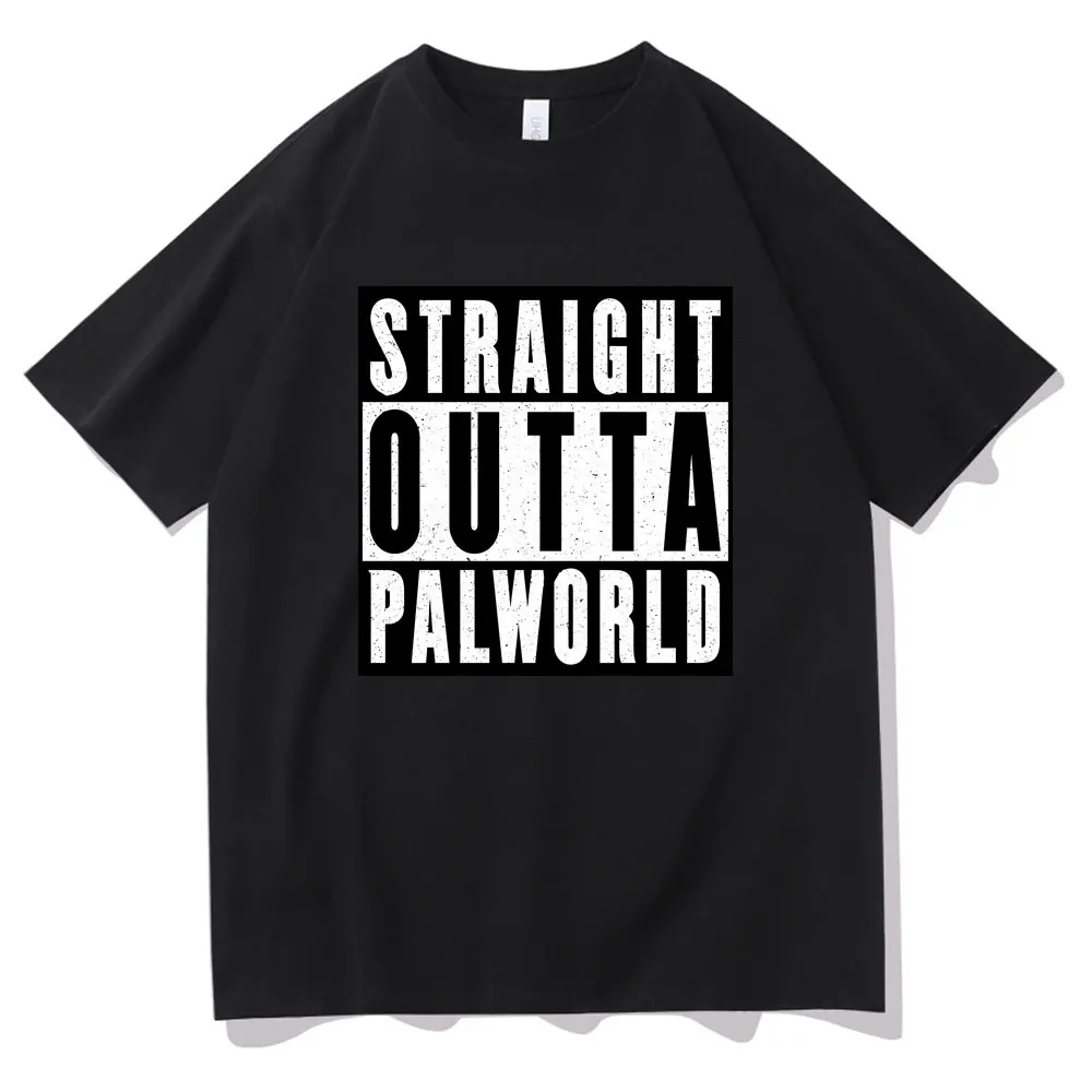 

New Game Straight Outta Palworld Funny Meme Tshirt Men Women Cute Cartoon Otaku O-collar T-shirt Male Casual Oversized T Shirts