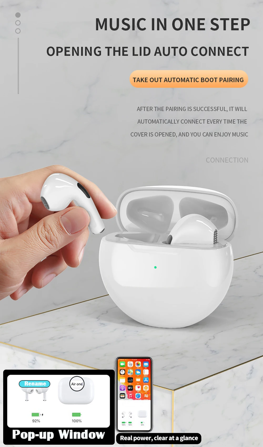 

Air TWS Wireless Headphones Bluetooth Earphones Sport Earbuds Headset Pro 6 Charging Box Headphones For IOS And Andorid Phones