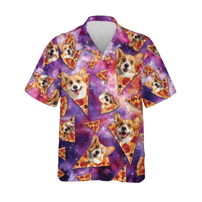 

Harajuku Fashion Galaxy Pizza Dog 3D Print Beach Shirt Hawaiian Funny Pet Dogs Face Graphic Shirts For Men Clothes Hip Hop Tops