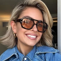 Lunettes de soleil rétro à Double pont pour femmes, grande monture, léopard, thé, dégradé de nuances, mode luxe, styliste pour hommes 2