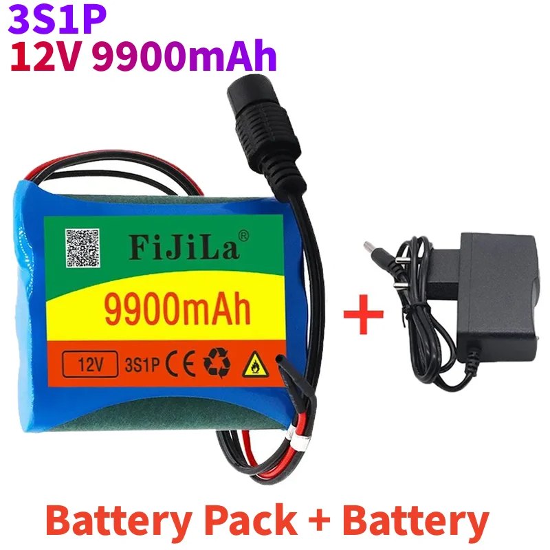 

100% new 12v 9900mah 3s1p battery lithium 18650 battery lithium pack protection conseil rechargeable +1A charger