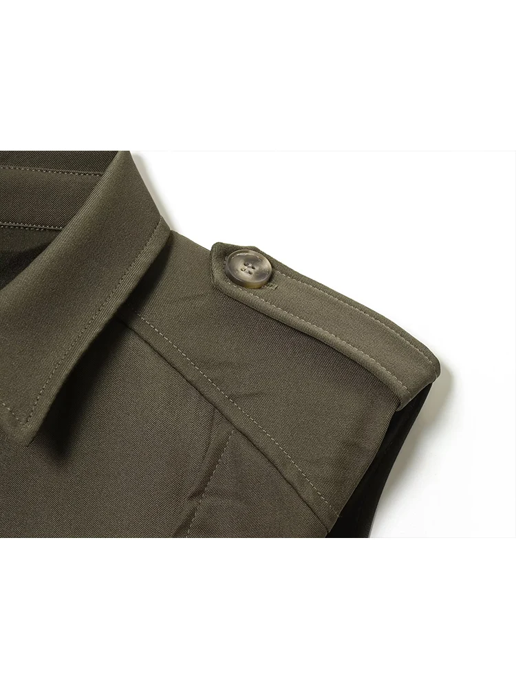 New Women's Short Dress With Padded Shoulder Sexy Lapel Button Decoration Sleeveless Slim A Line Dress Fashion High Street