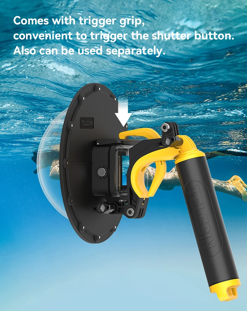 TELESIN 30M Waterproof Dome Port Underwater Housing Case With Floating Handle Tr