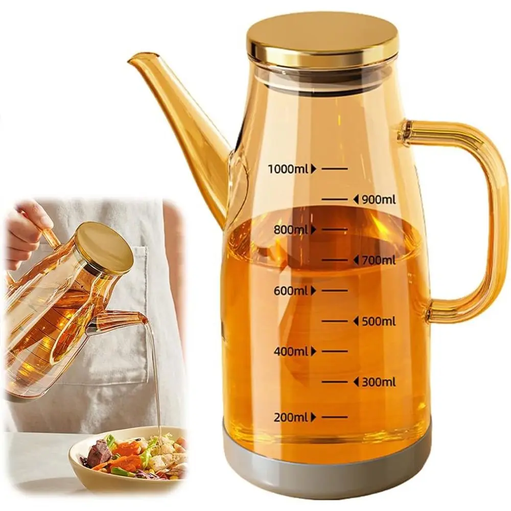Durable Food-grade Oil Dispenser Bottle Large Capacity Leak-Proof Glass Oil Pot 600/800/1000ML Seasoning Bottle Household
