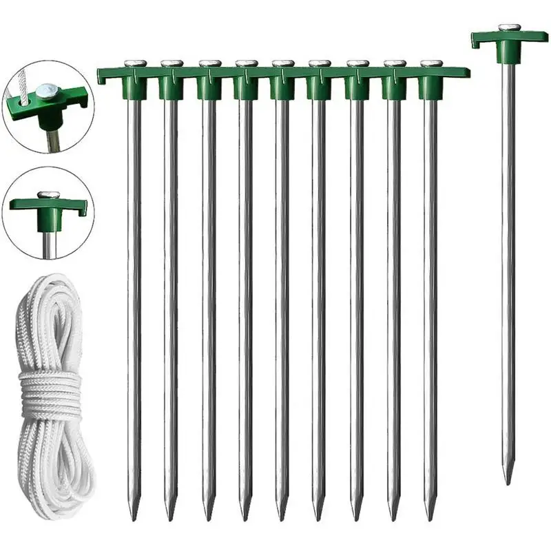 Tent Stake For Outside 10-piece Heavy Duty T-Shaped Pegs With 4 Ropes For Campsite 10.25-Inch Ground Spikes Camping Backyard
