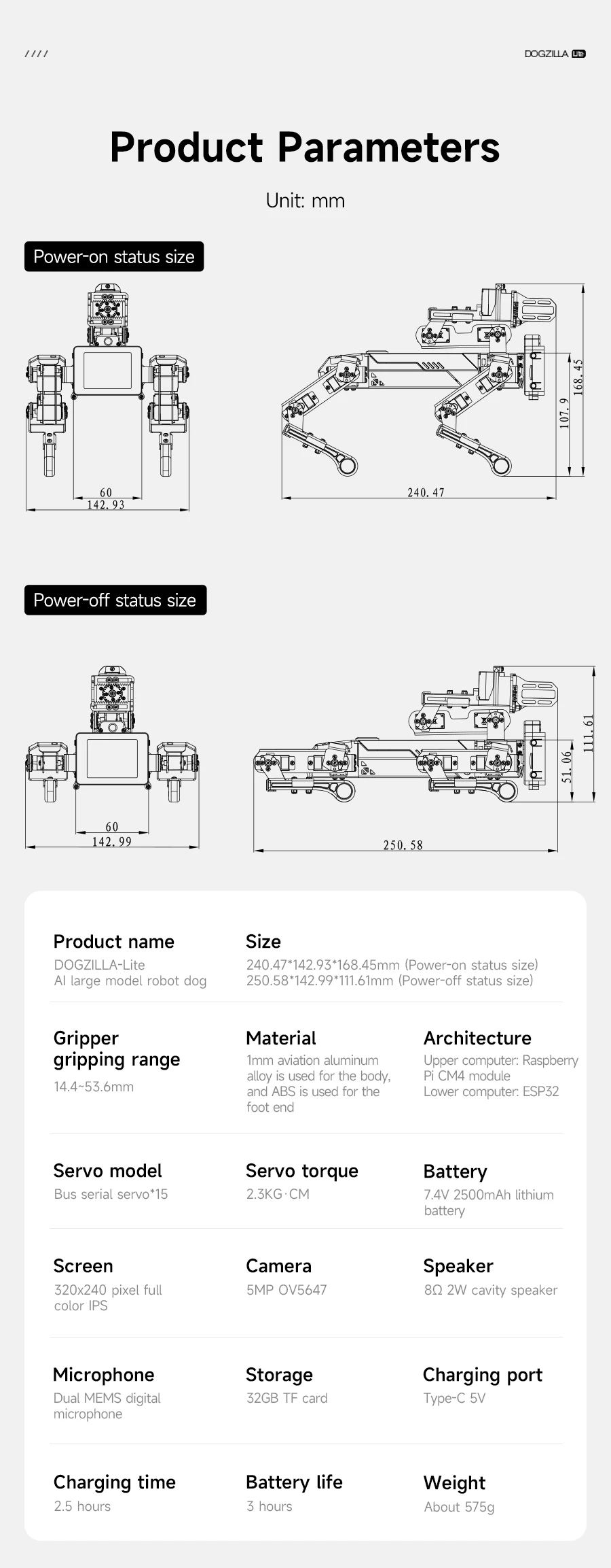 Sa0e74d3ed5e947b4a9c152fb3cfe424fW DOGZILLA Lite 로봇 개 AI 비전 Raspberry Pi 교육 장난감