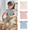 Baby Girls Tees 2025 Summer New Toddler Girls Lace Sleeve Top Baby Bottom T-shirt and Cure Printed Pants 2