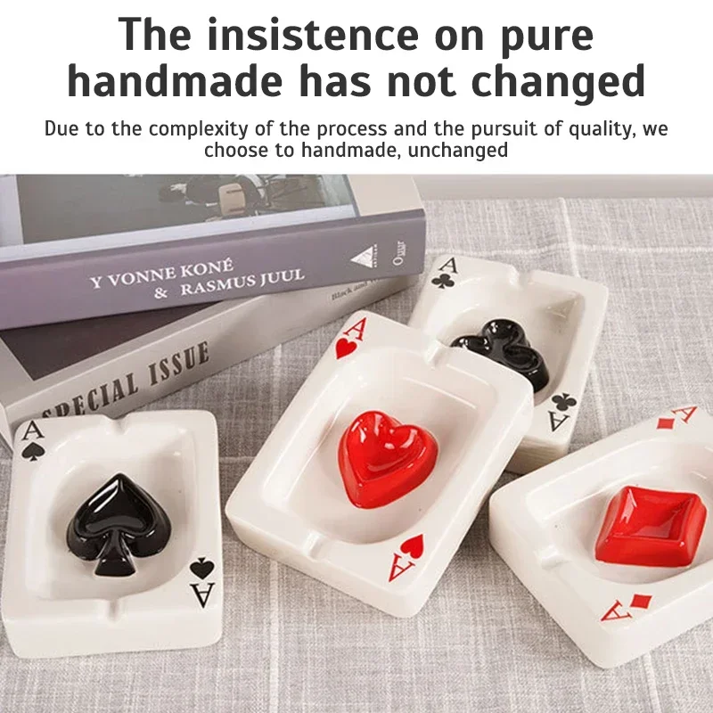 European Poker Ashtray Red Heart Creative Porcelain Ashtray Fashion Trend Household Merchandises Desk Cleaning Household Items