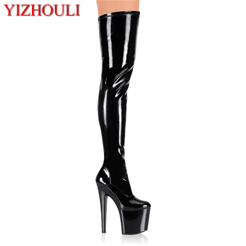 Sexy over-the-knee boots with 17cm heels, stage party runway shoes, and pole boots for models with 7-inch zipper dance shoes