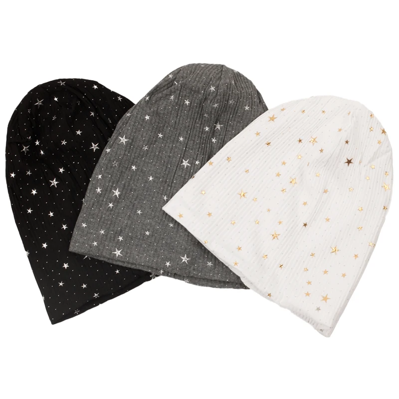 Geebro New Women's Star Stripes Beanies Hat Spring Autumn Fashion Beanie Ladies Knitted Comfortable Skullies Hats Bonnets Cap 2