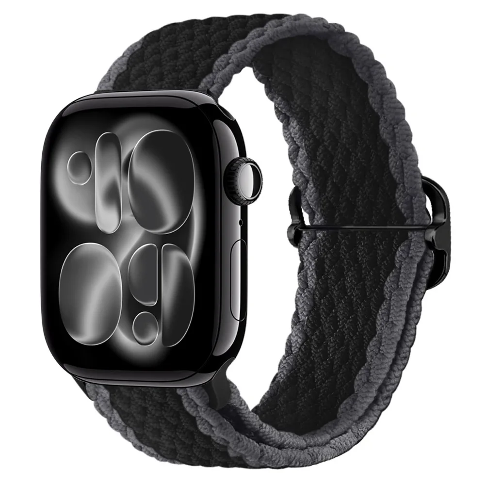 Adjustable Elastic Nylon Braided Watch Strap, Black