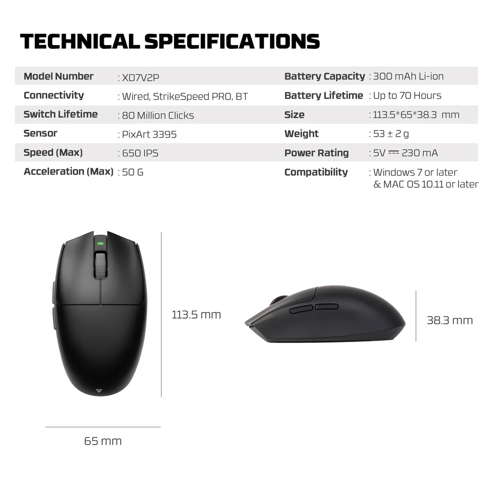 FANTECH Aria ll PRO XD7V2 プロフェッショナル超軽量ゲーミングマウス