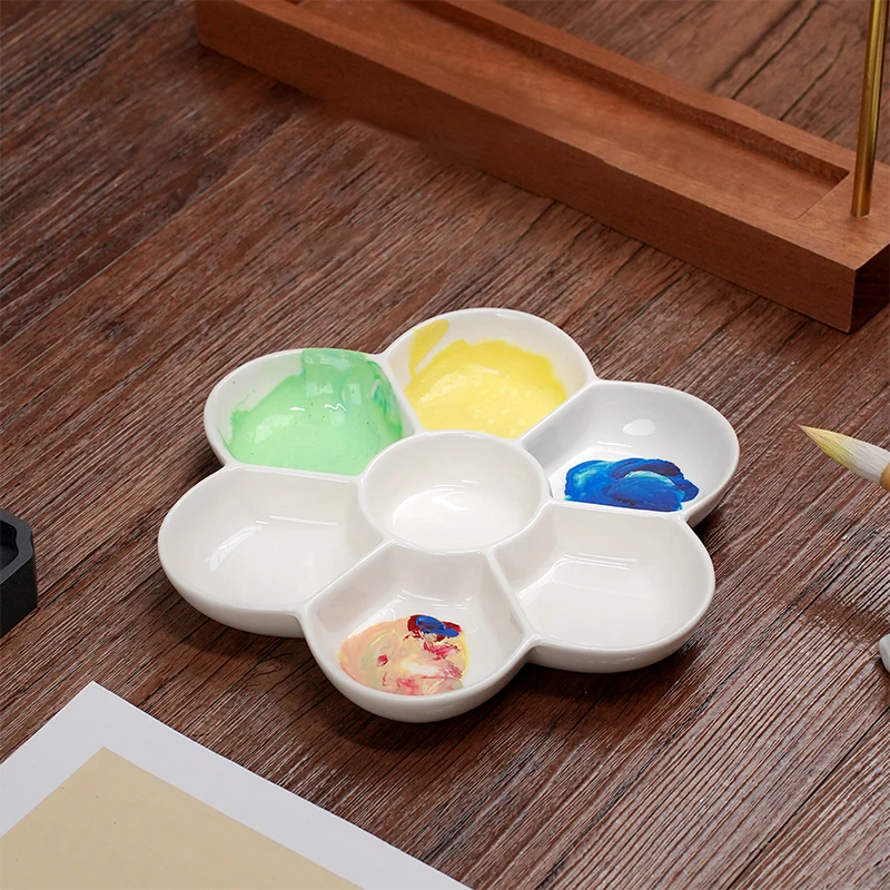 Plum Blossom Shape Ceramics Nail Art Tray Nail Color Mixing Tray Salon Art Palette Display Board Manicure Tool