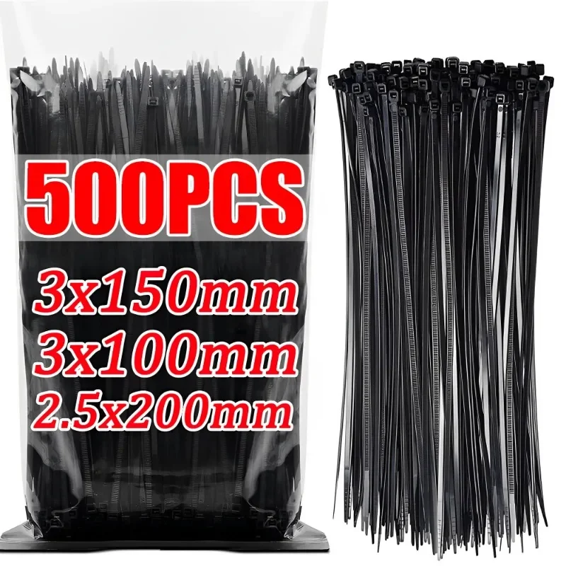 Nylon Cable Ties 500/100Pcs Adjustable Self-locking Cord Ties Straps Fastening Loop Reusable Plastic Wire For Home Office
