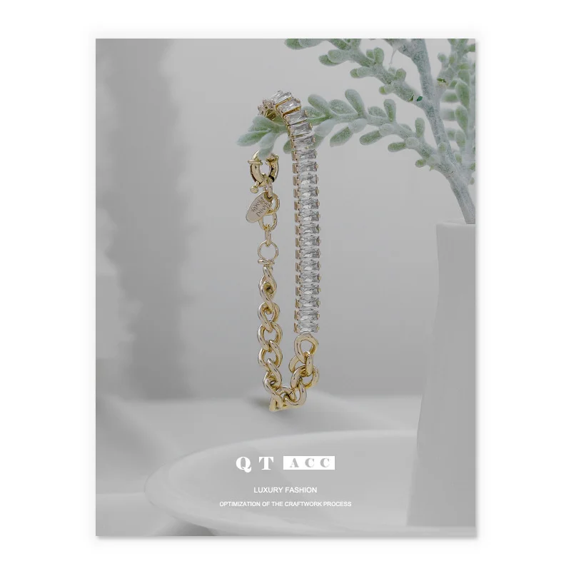 

Brass plated gold-plated ins cool style exaggerated trend personality zircon chain bracelet 2023 new
