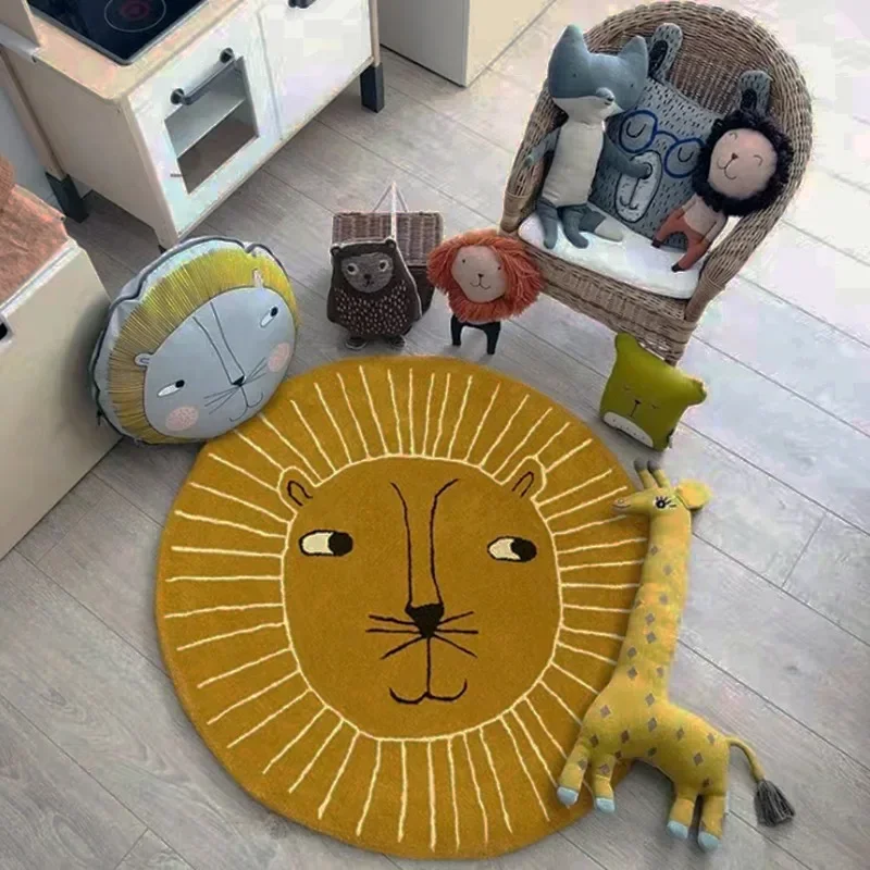 Round Living Room Carpet Cartoon Lion Bedroom Plush Rug Christmas Gifts Irregular Cute Study Room Thickened Mats Ковер Tapis 러그