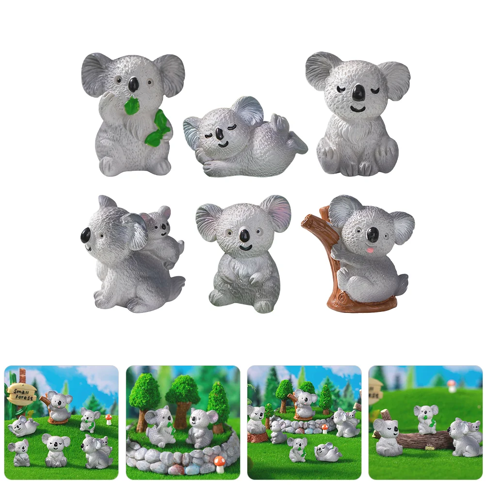 

6 Pcs Models Koala Miniatures Desktop Resin Craft Figurines Landscape Figure Sculpture Animal Adornment Statues Garden Tiny