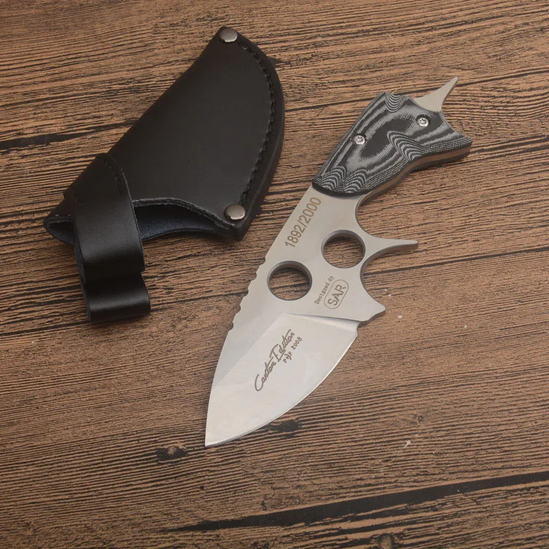 

High-quality multifunctioSmall straight Knife D2 steel Blade and G10 Handle Tactical Pocket Knives with Leather sheath EDC Knife
