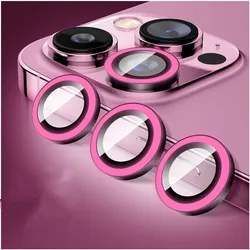 Luminous Night Light Metal Glass Camera Lens Protector - Ring Case Cover - 12Pro 12ProMax (Pink)
