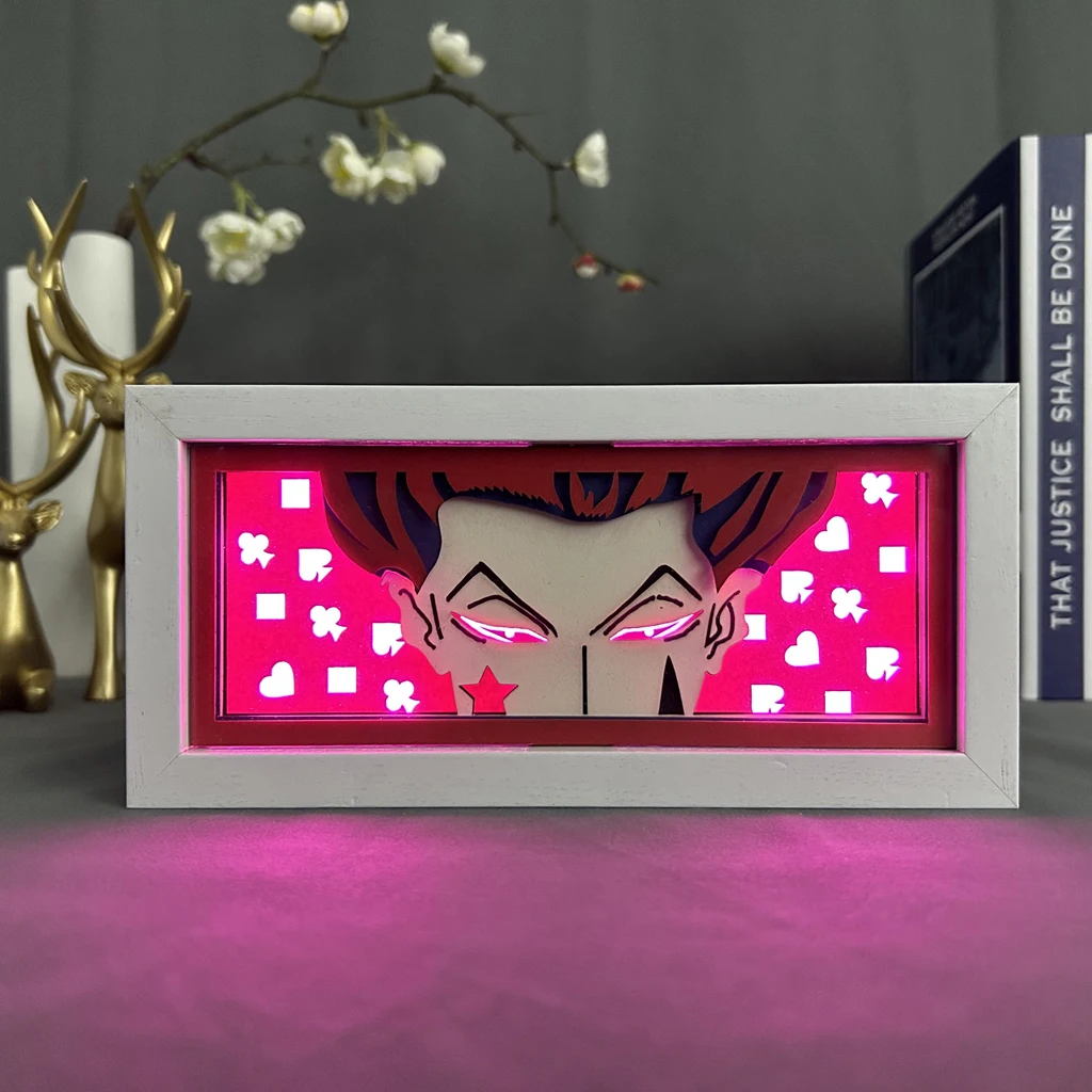 

Hunter X Hunter Hisoka Eye Face Lamp for Bedroom Decoration Lightbox Manga Paper Carving Table Anime Wooden Light Box Desk Lamp