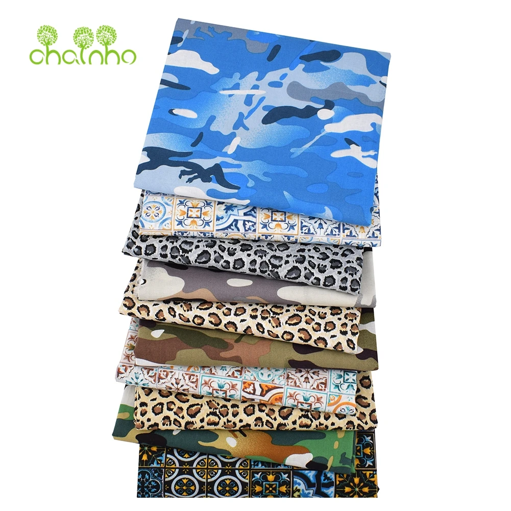 Chainho,Printed Plain Weave Poplin Cotton Fabric,DIY Quilting Sewing Material,Patchwork Cloth,Floral Series,3 Sizes,15PC30