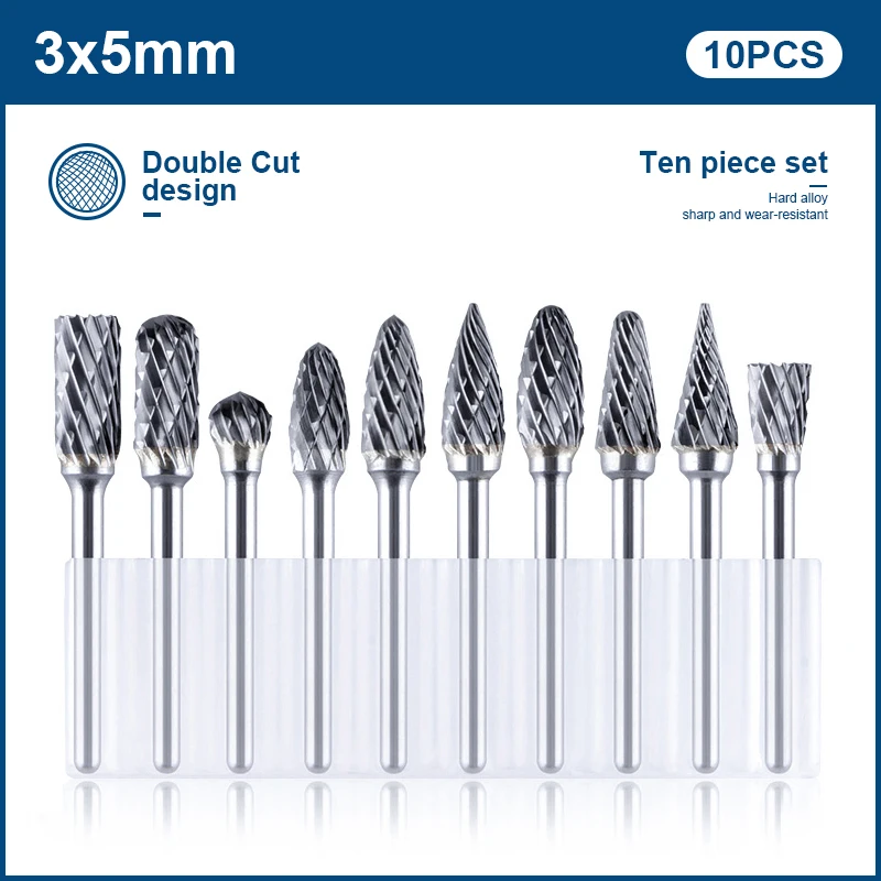 20 -st rotary bestandset, wolfraamcarbide Burr Bits 3x3mm 3x6mm Dubbele