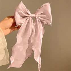 Elegant Blue Satin Chiffon Bow Hair Clip (Pink)