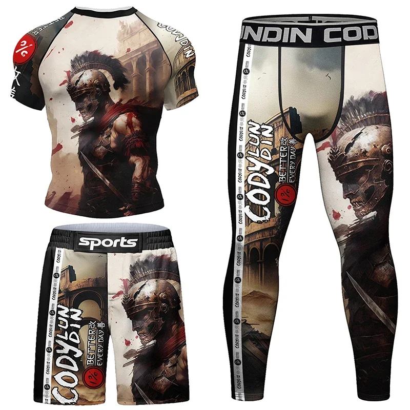 Mma Clothing Man Rashguard T-shirt+Pants Sets  Rash Guard Jiu jitsu MMA Compression Shirt+Shorts Bjj Boxing Jerseys Sport Suits 3