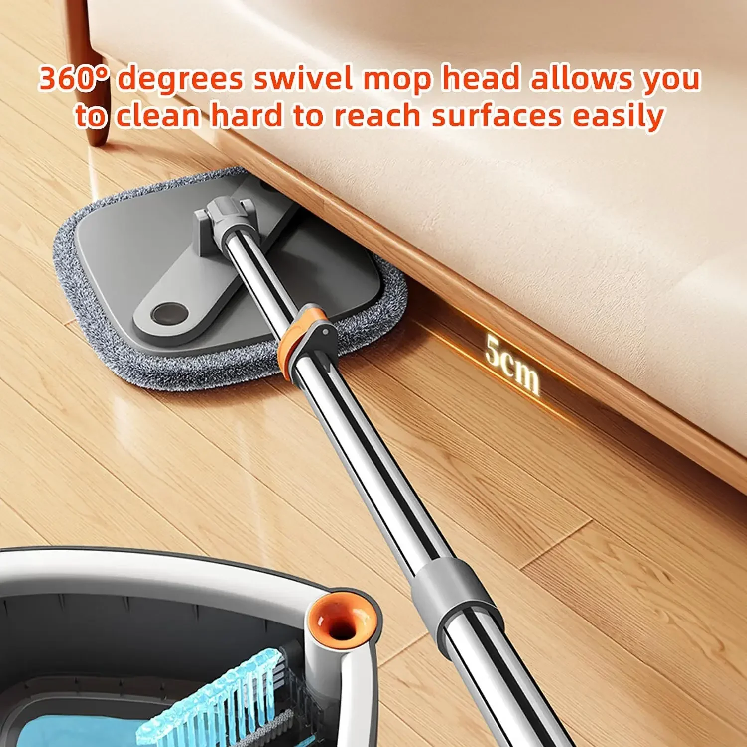 KZKR Spin Square Mop and Bucket Set M16 with 6 microfibra Replaceable Mop Pads with Self Separation Dirty and Clean