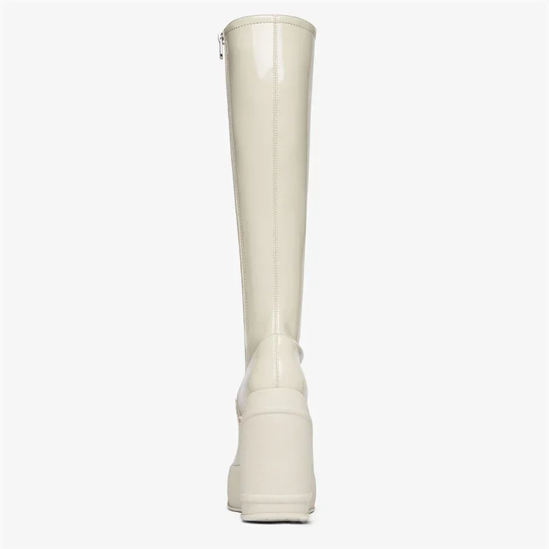 2024 Spring New Slope Heel Thick Bottom Round Toe High Heel Boots Fashion Sexy Cross-border Women's Plus Size Knee-high Boots