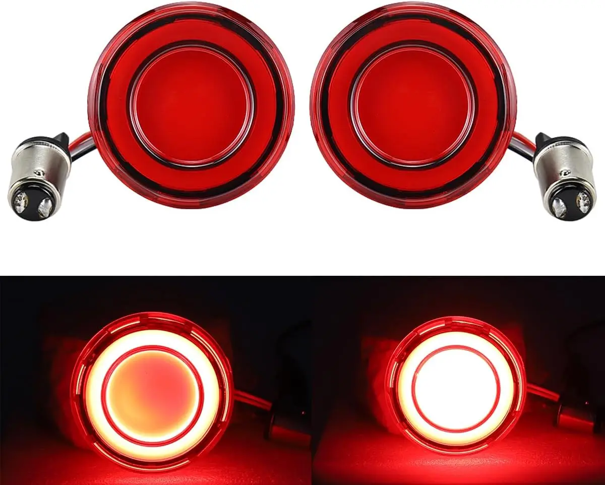 

2" LED Turn Signals with Running Light Red Case Bullet Style Rear 1157 LED Turn Signal Kit Red Light for Harley