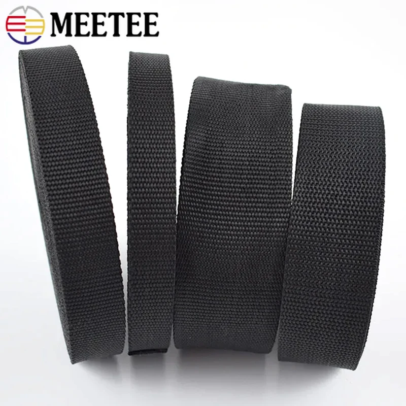 

10Meters Meetee 20-50mm Black PP Polypropylene Webbing 2mm Thicken 900D Belt Outdoor Tape Bag Straps Strong Ribbon DIY Sewing