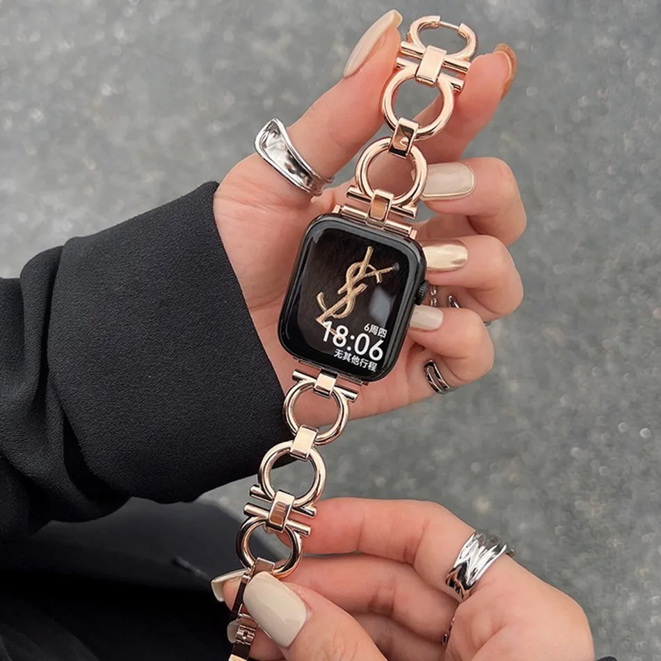 애플 워치 Uitra 8 7 용 메탈 스트랩, 패션 서클 체인 시계 밴드, iWatch 시리즈 6 5 SE 4 3 용, 49mm, 45mm, 44mm, 42mm, 40mm, 38mm
