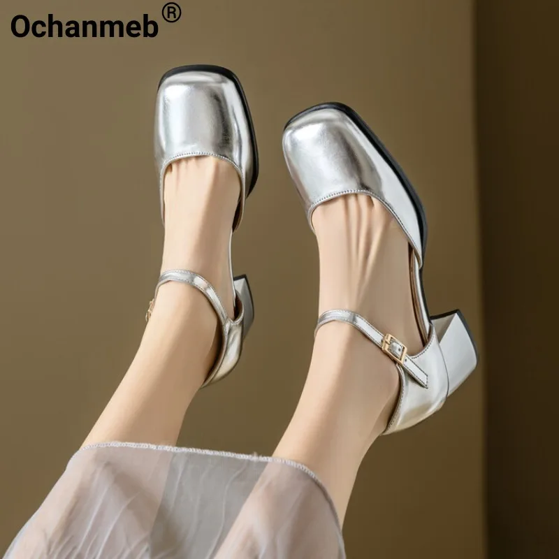 

Босоножки Ochanmeb женские на блочном каблуке, сандалии с ремешком на щиколотке и пряжкой, квадратный закрытый носок, большие размеры 45 46, 32 33, весна-лето