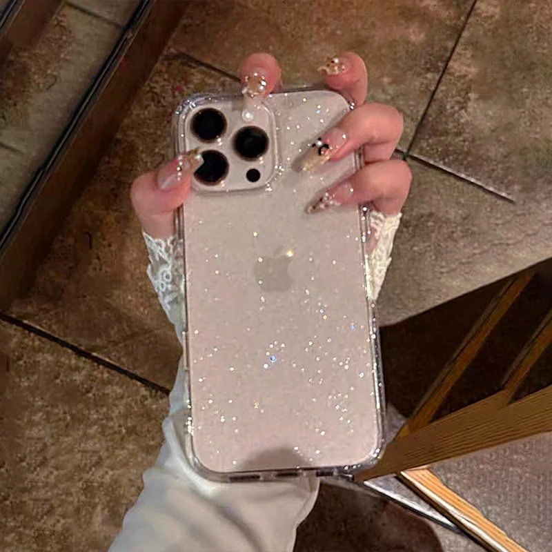 Luxuriöse Glitzer-Handyhülle für iPhone 17 Pro Max 16 15 14 13 12 11 7 8 16 Plus X XR Transparente Silikon-Schutzhülle – Detail 8