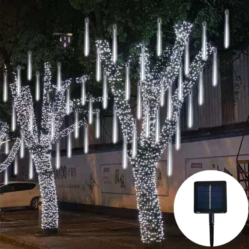 

Solar Christmas Lights 8 Tube Meteor Shower Rain Festoon Led Lights Street Garland Fairy Lights Christmas Decorations New Year