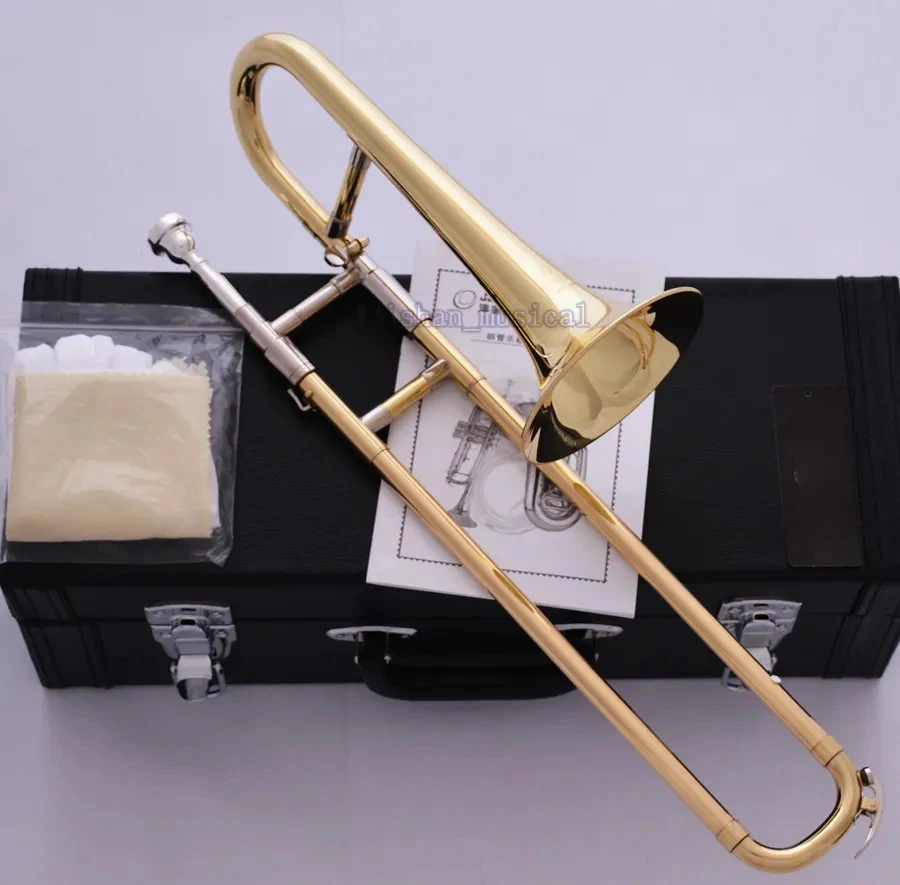 Gold Bb Slide Trumpet Bb Soprano Trombone Horn with Case