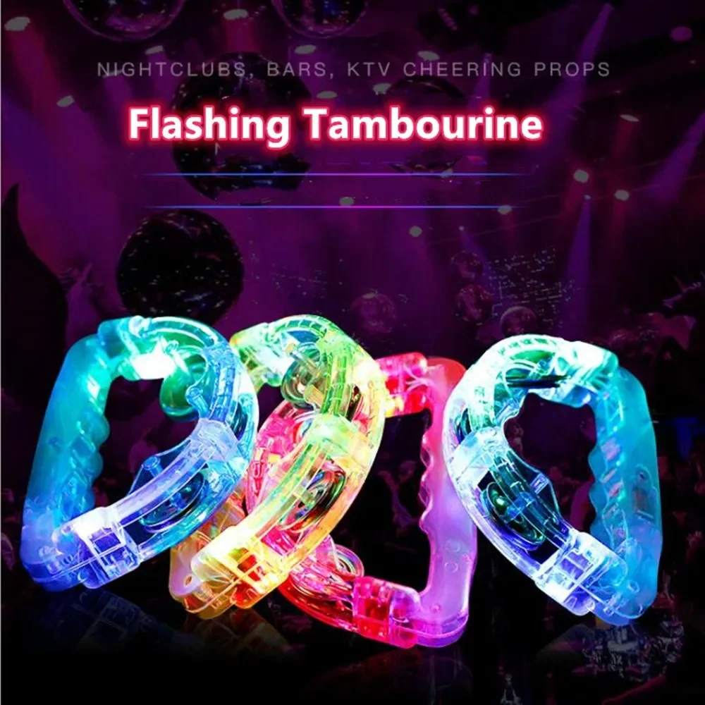 Hand Tambourine LED Flashing Musical Instrument Shaking Toy Three Color Light for Party