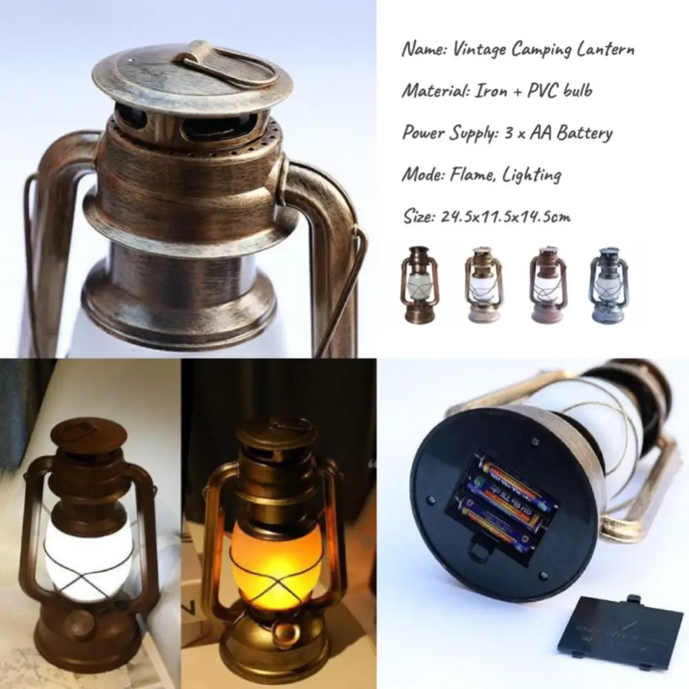 Retro Vintage Camping Hanging Lanterns Battery Led Flame Warm Light Nature  Hike For Fishing Tent Camping Equipment - AliExpress