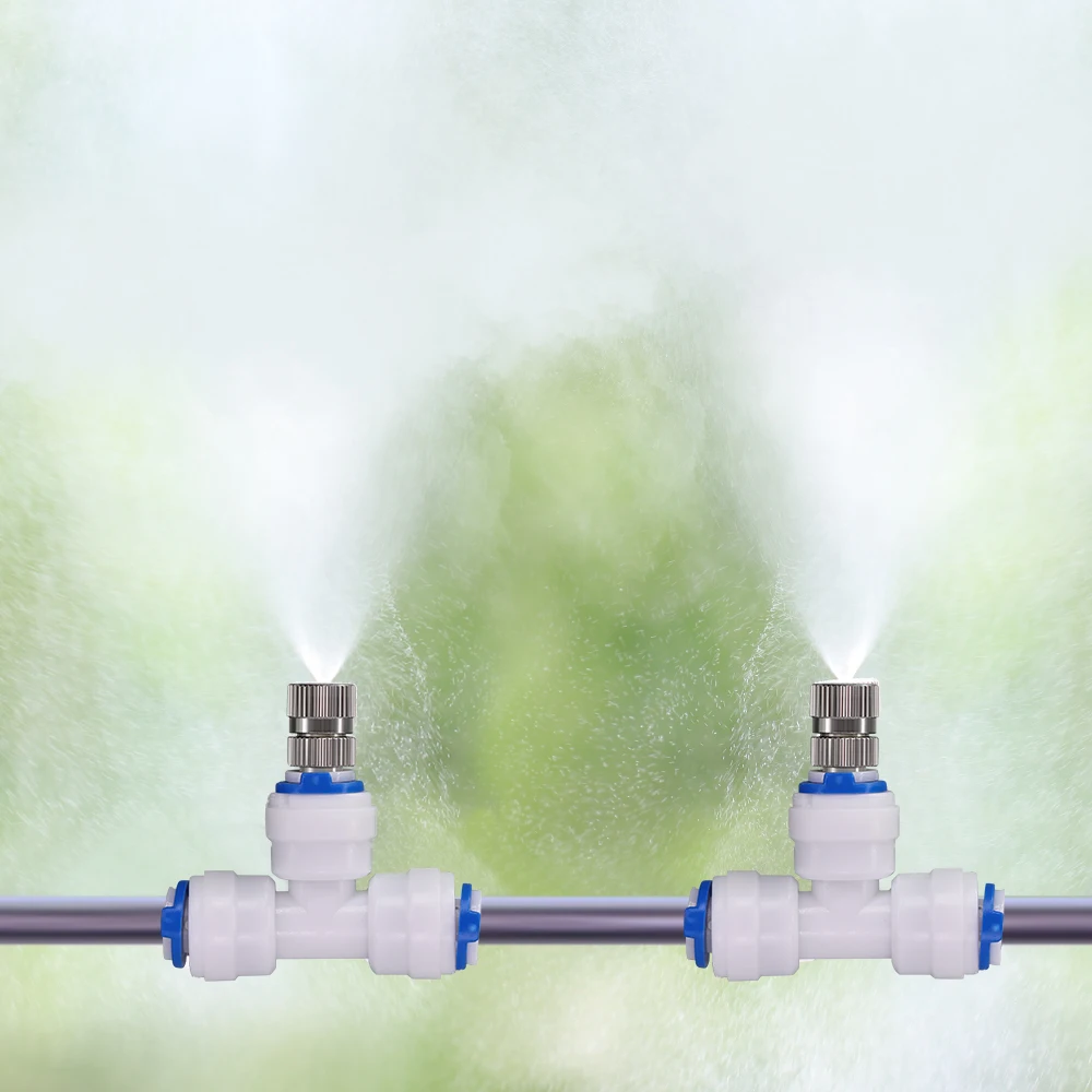 10PCS Low-pressure Misting Nozzles Fine Atomization Sprayer with Filter inside Slip Lock Water Push Tee Connecter Cooling System