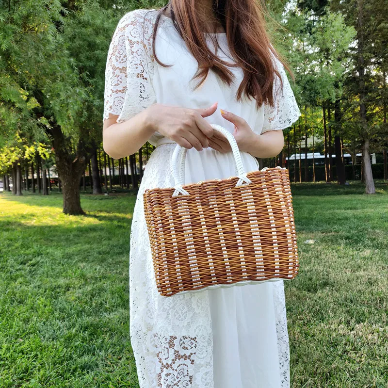 Handmade Wicker Shopping Basket Home Vegetable Fruit Packing Picnic Storage Basket Garden Imitating Rattan Woven Flower Basket 4