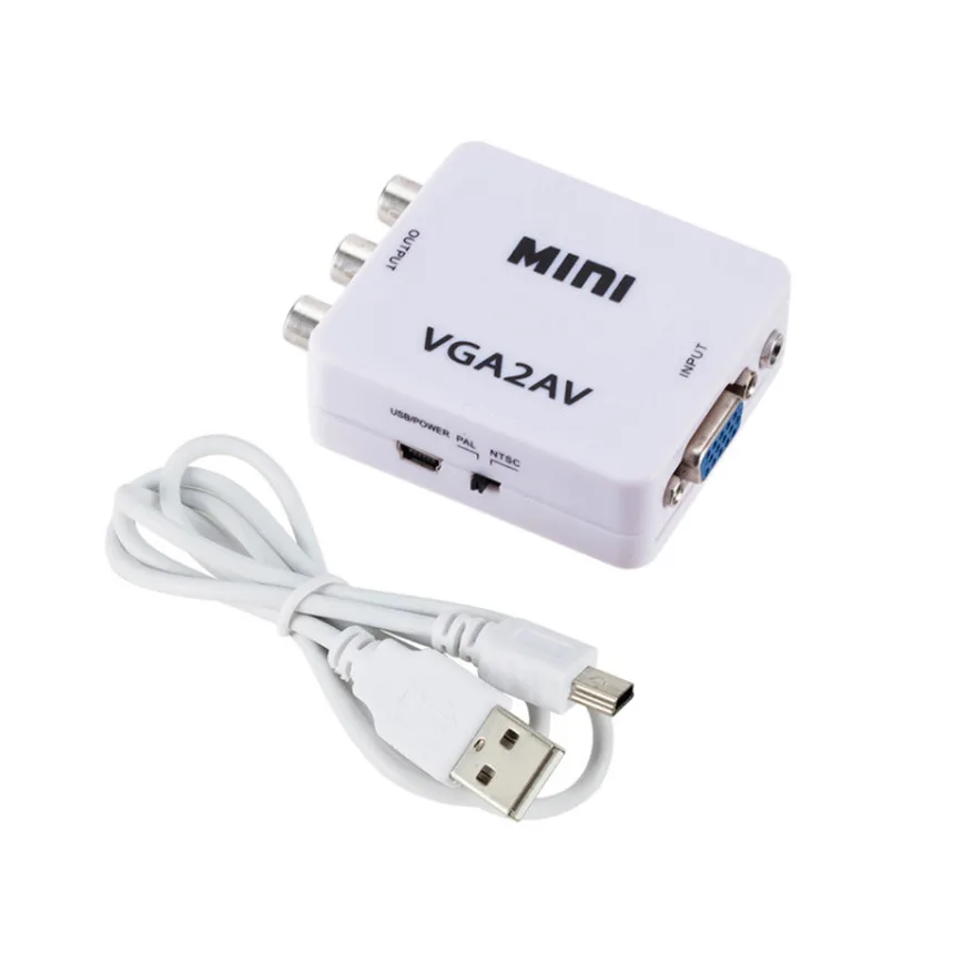 Grwibeou Mini VGA to AV RCA Converter Adapter with 3.5mm Audio Support HD 1080P VGA2AV RCA Converter PC to TV HD Computer TV vga to av converter
