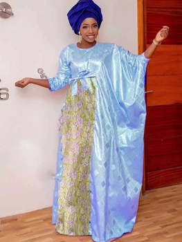 Abiti lunghi Bazin Riche blu cielo per donne africane Abiti da festa Ankara Organza Cotone Dashiki Robe Boubou Abbigliamento Bazin 1