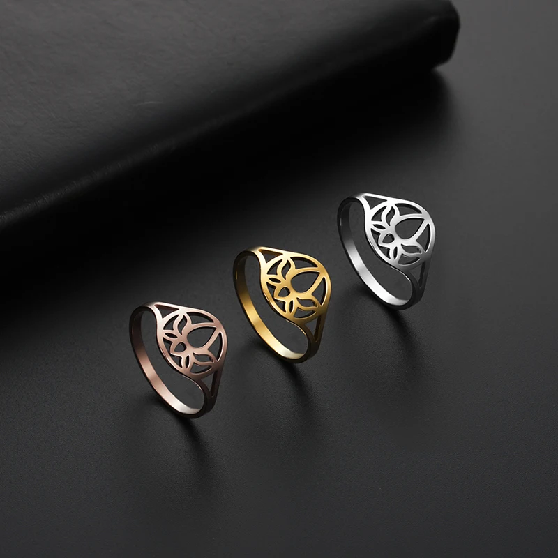 Kkjoy Stainless Steel Ring for Women Celtic Hollow Finger Rings Crown Lotus Witchcraft Amulet pentagram Jewelry Gift 3