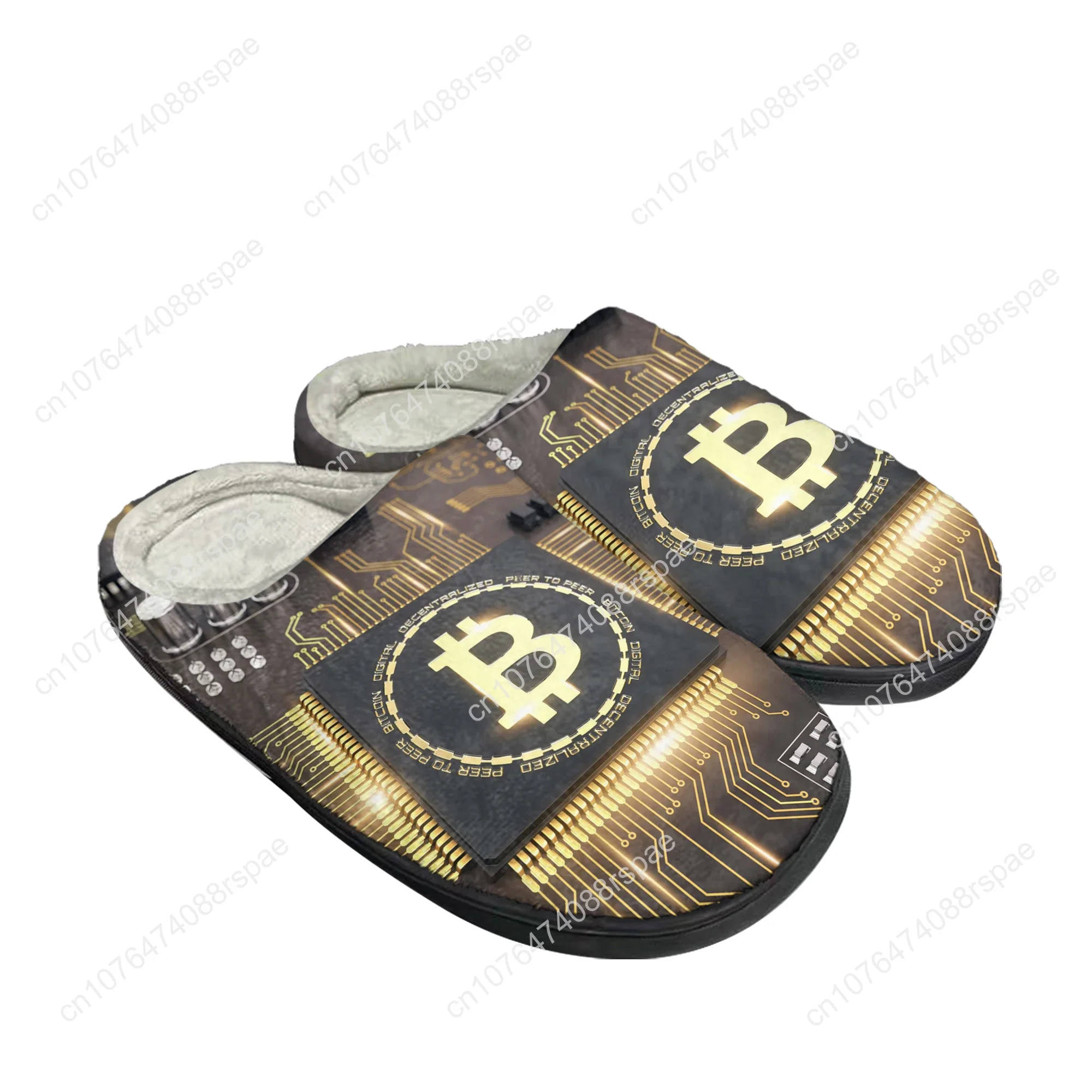 Bitcoin Cryptocurrency Miner BTC Home Cotton Custom Slippers Mens Womens Sandals Plush Casual Keep Warm Shoes Thermal Slipper