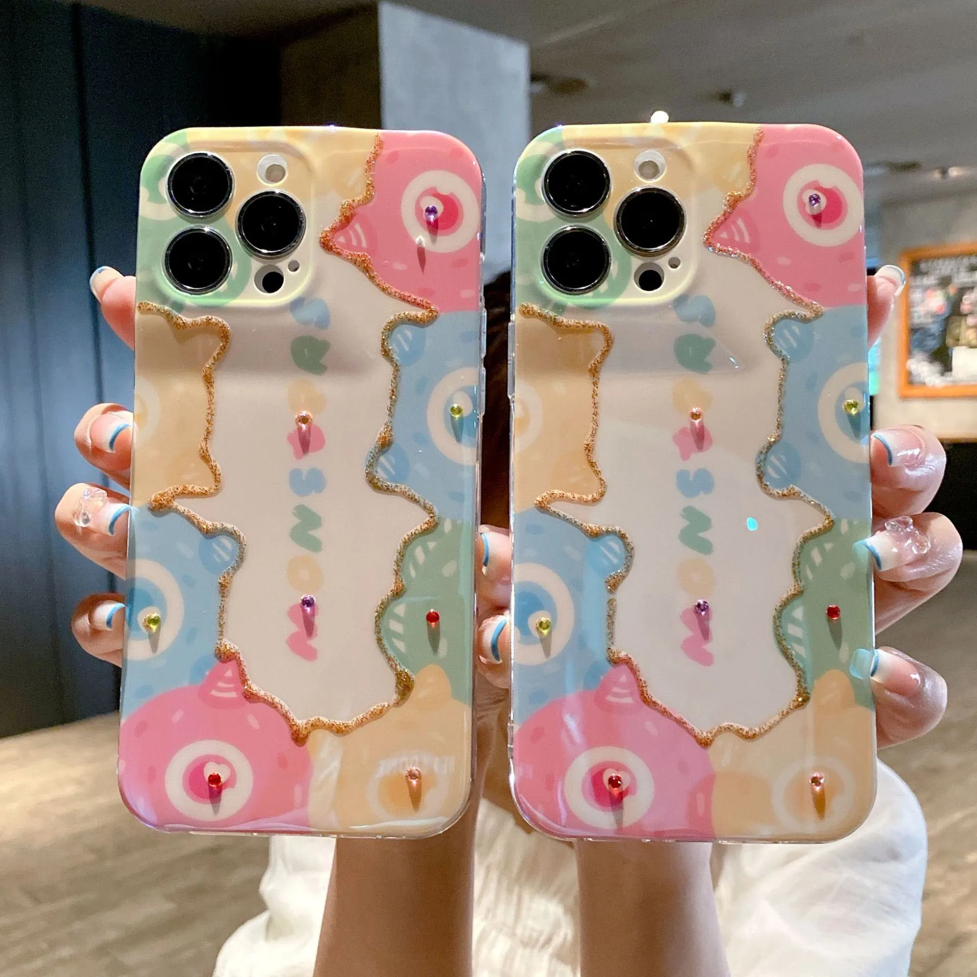 

Luxury Cartoon Epoxy Phone Case For iPhone 13 12 11 Pro Max 12pro XR XS Lens Package Lovely Phone Cover