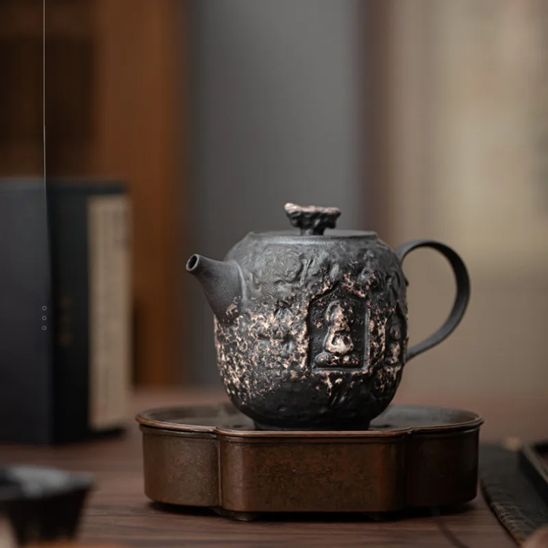 Handmade Black Pottery Buddha Teapot Zen Tea Infuser Art Pot Tea Maker Kettle With Ball Hole Tea Ceremony Accessories Collection