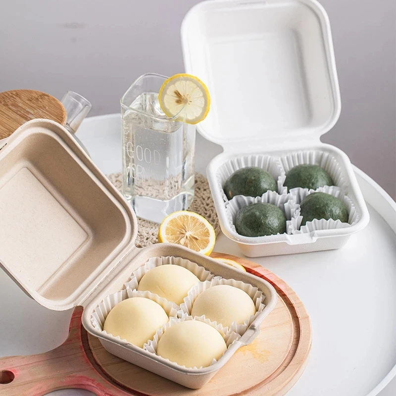 20/50pcs Disposable Bento Box Microwavable Degradable Lunchbox Containers Takeaway Packing Hamburger Cake Packaging Eco-Friendly